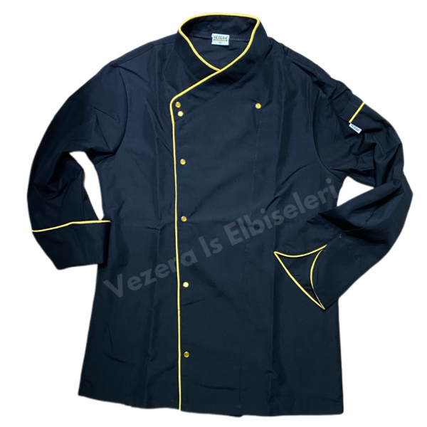 Siyah Kayık Yaka Aşçı Ceketi - Sarı