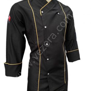 Siyah Sarı Aşçı Ceketi Türk Bayraklı