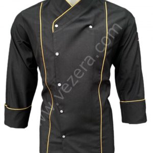 Siyah Sarı Aşçı Ceketi Türk Bayraklı
